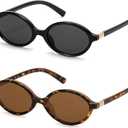 ViewJoy Retro Oval Sunglasses for Women Vintage 90s Y2K Trendy Designer Sun Glasses (Black+tortoise)