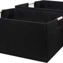Foldable Fabric Storage Cubes, 2 Packs Cloth Storage Baskets with Wooden Handles, Collapsible Shelf Closet Organizer Bins, Rectangular Storage Boxes for Decor (Black)