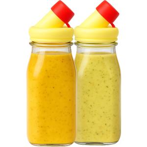 Kitchentoolz Salad Dressing Shaker Bottle 12oz Glass Bottle with Silicone Pour Spout and Tamper-Proof Lid for Sauces and Marinades - Pack of 2 (Yellow)