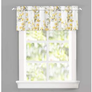 DriftAway Blossom Abstract Floral Ink Painting Lined Window Curtain Valance Rod Pocket 2 Layer 52 Inch by 14 Inch Plus 2 Inch Header Yellow