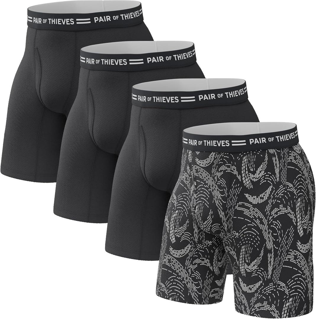 Pair of Thieves Every Day Kit Soft Cotton Long Boxer Briefs for Men (Medium, Black)