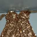 Sparkly Sequin Homecoming Dresses for Teens Spaghetti Straps V Neck Short Prom Dress Cocktail Party Gowns with Bow (14, Rose Gold)