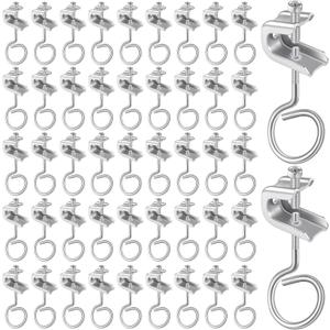 Hicarer 50 Set 1/4 x 20 Beam Clamp Steel Small C Clamps with Screws Metal Machine Threaded Bridle Rings Cable Ring Hangers for Pipe, Can Withstand 75 Lbs (1 1/4 Inch Bridle Rings)