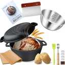 5-Quart Bread Oven,Cast Iron Dough oven Pot For Bread Baking,Roast,Simmer,Braise & Pan Fry,Baking Supplies With Stainless Steel Mixing Bowl,Parchment Etc