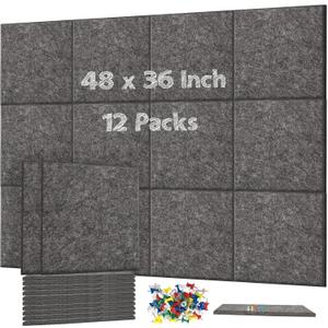 DOLLAR BOSS Large Cork Board for Wall 48" x 36" x 0.5" Bulletin Board 12 Packs Corkboard Tiles Self Adhesive Felt Wall Tiles for Office Home School, Dark Grey
