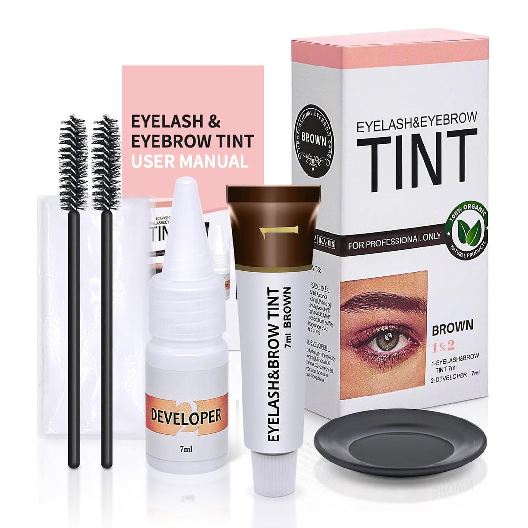 Eyelash & Eyebrow Color Kit, Brown Lash & Brow Color Kit, Eyebrow Coloring Set with Natural Bushy Results, Easy Use & Salon at Home, 7ml, Brown