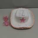 2 Pack White Cow girl Hat with Heart Sunglasses, Cowboy Hat with Pink Sequin Star, Preppy Cow Girl Costume Accessories with Adjustable Neck Draw String for Women, Halloween, Dress Up Party