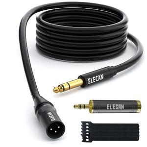 Elecan 6.35mm (1/4 Inch) TRS to XLR Cable 50 Ft Male to Male-Balanced Shielded 3 Pin XLR to 1/4 Quarter inch Cord, Profesional/HiFi Stereo Guitar Cable with 6.35 mm to 3.5 mm Aadpter+Ties