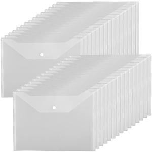 JIKIOU 30pcs Plastic Envelopes, Clear Reusable Poly Envelope Waterproof File Folder with Snap Button, Us Letter/A4 Size