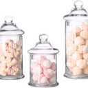 Set of 3 Apothecary Jars Glass, Apothecary Jars with Lids Bathroom, Clear Candy Jar Set, Decorative Jar for Party, Wedding and Home Decor (Height: 11", 8.5", 7.5"; Diameter: 5")