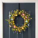 Glitzhome 22" D Easter Wreath with Easter Eggs Berries and Forsythia for Front Door Wall Window Spring Easter Garland with Colored Eggs Berries Holiday Decoration (Yellow)