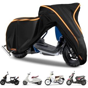 420D Motorcycle Cover for Vespa Scooters, Honda Super Cub, Yamaha Zuma 125, Honda Ruckus Outdoor Bike Cover Windproof Heavy Duty Waterproof Protection Fits up to Motorcycles with Side Boxes