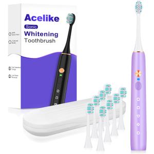 Whitening Electric Toothbrush for Adults and Kids, Rechargeable Toothbrush with 8 Brush Heads & Travel Case, 5 Modes & Smart Timer, 45000VPM Deep Clean, IPX7,One Fast Charge Last 120 Days - Purple