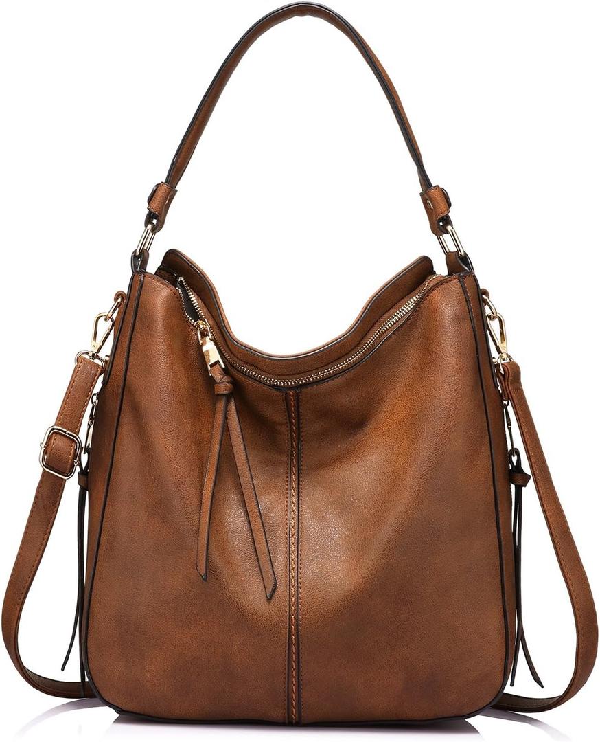 Realer Hobo Crossbody Bags for Women Designer Faux Leather Hobo Handbags Retro Large Size Shoulder Bag Bucket Purse (Large-15.2 inch, Brown-Gold Hardware)