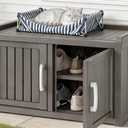 2-Tier Storage Bench, Waterproof UV-Resistant Outdoor Shoe Storage Cabinet with 2 Doors & Adjustable Shelves for Indoor Outdoor Entryway, Hallway, Living Room (Classic Grey), Double Door