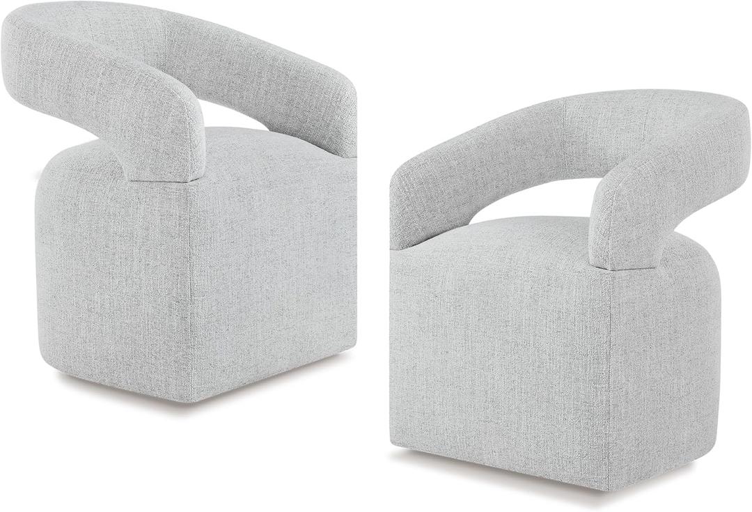 Upholstered Dining Chairs with Removable Casters Barrel Side Armchair with Rollers for Diningroom Bedroom Livingroom Reading Room, Light Grey, Pack of 1