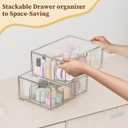 2 Pack Clear Tea Bag Organizer, Stackable Drawer Organizer with Dividers for Pantry Bathroom Vanity Kitchen - Cabinet Countertop Shelf Plastic Storage Bins for Coffee/Makeup/Cosmetic/Crafts/Jewelry