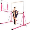 Gymnastics Bar, 5'10 Base length 45" to 71" Adjustable Horizontal Bar for Serious Training, 500 LBS Capacity, Professional Home Gym Equipment with Competition-Grade Beech-covered Fiberglass Bar