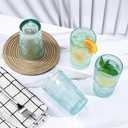CREATIVELAND Colored Vintage Drinking Glasses Set of 4, 11.84 oz Romantic Embossed Water Glasses, Colored Tumblers Tempered Glass for Juice, Beverages, Beer, Cocktail (Green)