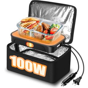 Portable Oven - 100W Fast Heating Food Warmer, 3-in-1 Electric Lunch Box & Lunch Warmer 12V/24V/110V - Mini Personal Microwave Oven for Car, Truck Driver, Office, Travel & Outdoor Use, Large