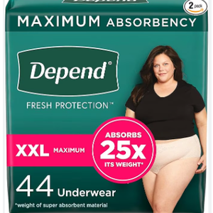 Depend Fresh Protection Adult Diapers, Incontinence & Postpartum Bladder Leak Underwear for Women, Disposable, Maximum, ExtraExtraLarge, Blush, 44 Count (2 Packs of 22)