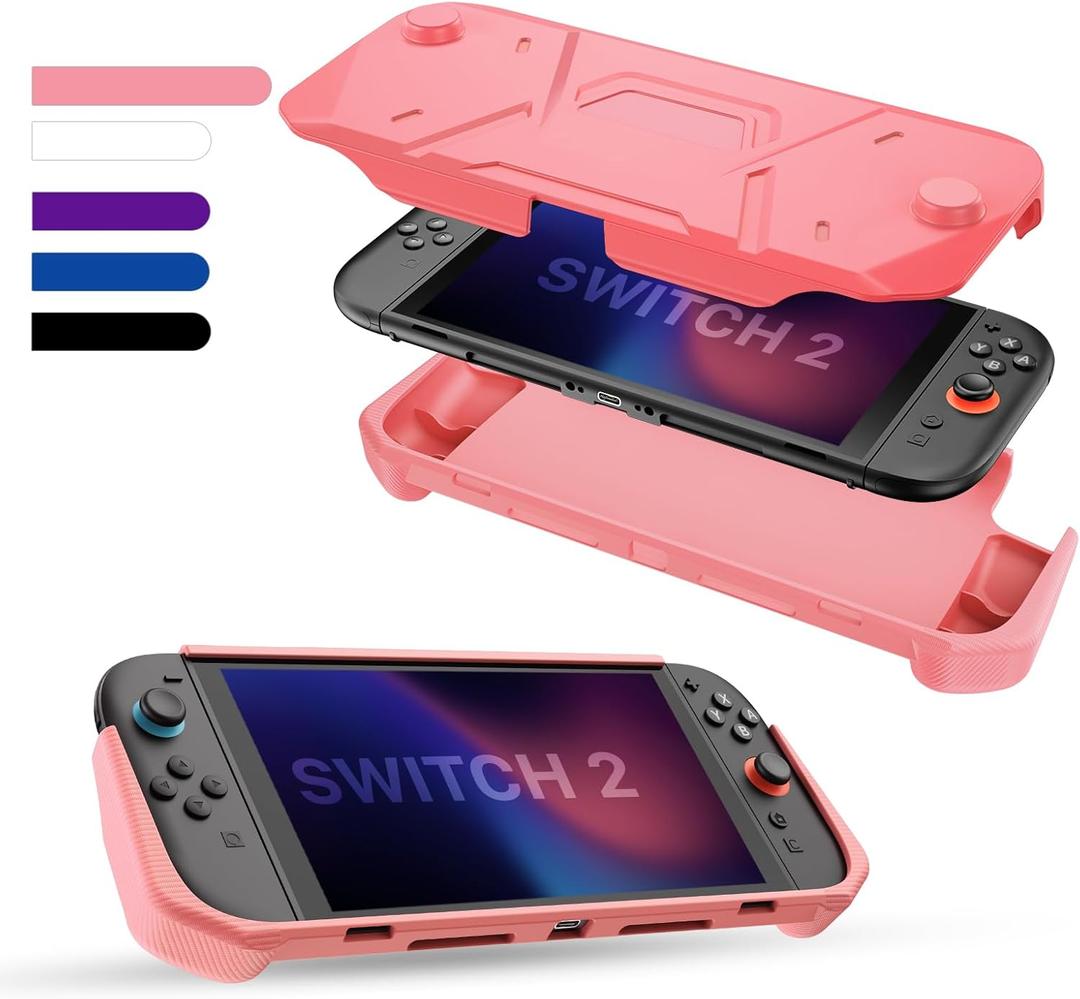 FIWWAT Protective Case for Nintendo Switch 2 (2025), TPU Middle Frame & PC Front Protector 360 Protection, Non-Slip Ergonomic Grip, Shockproof & Anti-Scratch Shell Cover, Pink