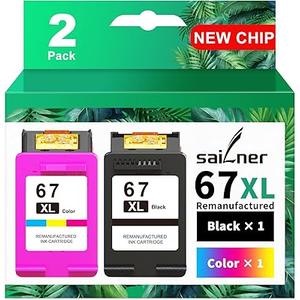 SAILNER 67XL HP Printer Ink, Replacement for HP Ink 67 for HP 67 Ink cartridges Black/Color Combo Pack, Compatible with DeskJet 2755e 2855e 2700e 4155e 2734e 2827e 4100e Envy 6055 6455e Printer 67XL