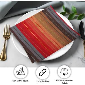 Urban Villa Cloth Napkins Cuisine Stripes 100% Cotton Absorbent Dinner Napkins Set of 6 20x20 Inches Red Multi Color Soft Durable Washable and Reusable Ideal for Everyday Use Wedding Parties Napkins