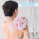 AmazerBath Loofah Sponge 60g/Piece, Exfoliating Bath Sponge Body Scrubber - Loofa Set of 2-Pink-White