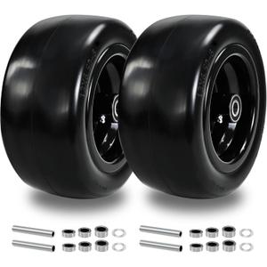 2Pc 13x6.50-6 Flat Free Zero Turn Mower Tire and Wheel with 3/4" Bearing | Extra 5/8" & 1/2" Sleeves, 13x6.5-6 Solid Heavy duty Tire with 5.5"- 7.9" Centered Hub Fit for Bad Boy/John Deere, 500lbs, 13x6.50-6 lawn mower tire