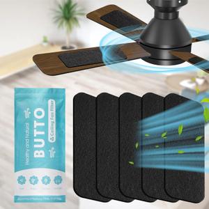 Butto 5-Pack Ceiling Fan Filters for Blades - Strong Adhesive Ceiling Fan Filters for Common Household Contaminants - Fibrous Carbon Fan Air Purifier Pads to Make Air Fresh and Natural