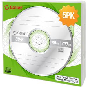 Cellet 5-Pack 700MB 80 Min for Data, Music, Photos