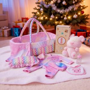 BABESIDE 8 Pcs Reborn Baby Doll Clothes with Bassinet for 17-22 Inch Babydolls, Reborn Baby Doll Accessories fit Newborn Dolls Girls, Colorful Baby Dolls Clothes