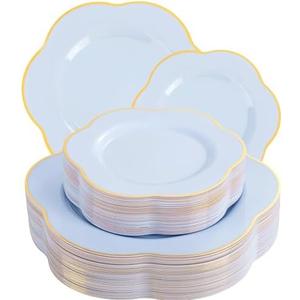 Amazon.com: Liacere 50PCS Blue Plastic Plates - Heavy Duty Ice Blue Disposable Plates - Blue and Gold Plastic Plates Include 25PCS Blue Dinner Plates, 25PCS Blue Dessert Plates for Baby Shower Gifts : Health & Household
