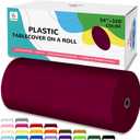 54IN X 320FT Plastic Table Cover Roll with Cutter Box, Cut to Size Plastic Table Cloths for Parties, Birthday, Disposable Tablecloth Roll for All Shape Tables (Burgundy, 54 Inch X 320 Feet)