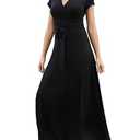Aphratti Short Sleeve Maxi Dress for Women Casual Summer Faux Wrap Long Dresses,Solid Black,X-Large