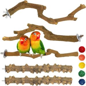 kathson 5pcs Natural Parrot Perch for Cage Wooden Bird Perches Grape Bird Stick Parakeet Climbing Standing Branches Toy Chewable Cage Accessories for Small Budgies Cockatiels Lovebirds Budgies