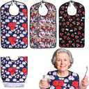 3 Pcs Adult Bibs For Women With Crumb Catcher, Reusable Waterproof Large Bibs For Adult, Clothing Protector For Eating,Washable Feeding Bib For Women Elderly Senior