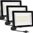 Sunkkes 3 Pack 300W Warm White Flood Lights Outdoor, 36000LM Super Bright Flood Light, Exterior Security Light, IP66 Waterproof Floodlight for Yard, Court, Garden, Workshop, Billboard