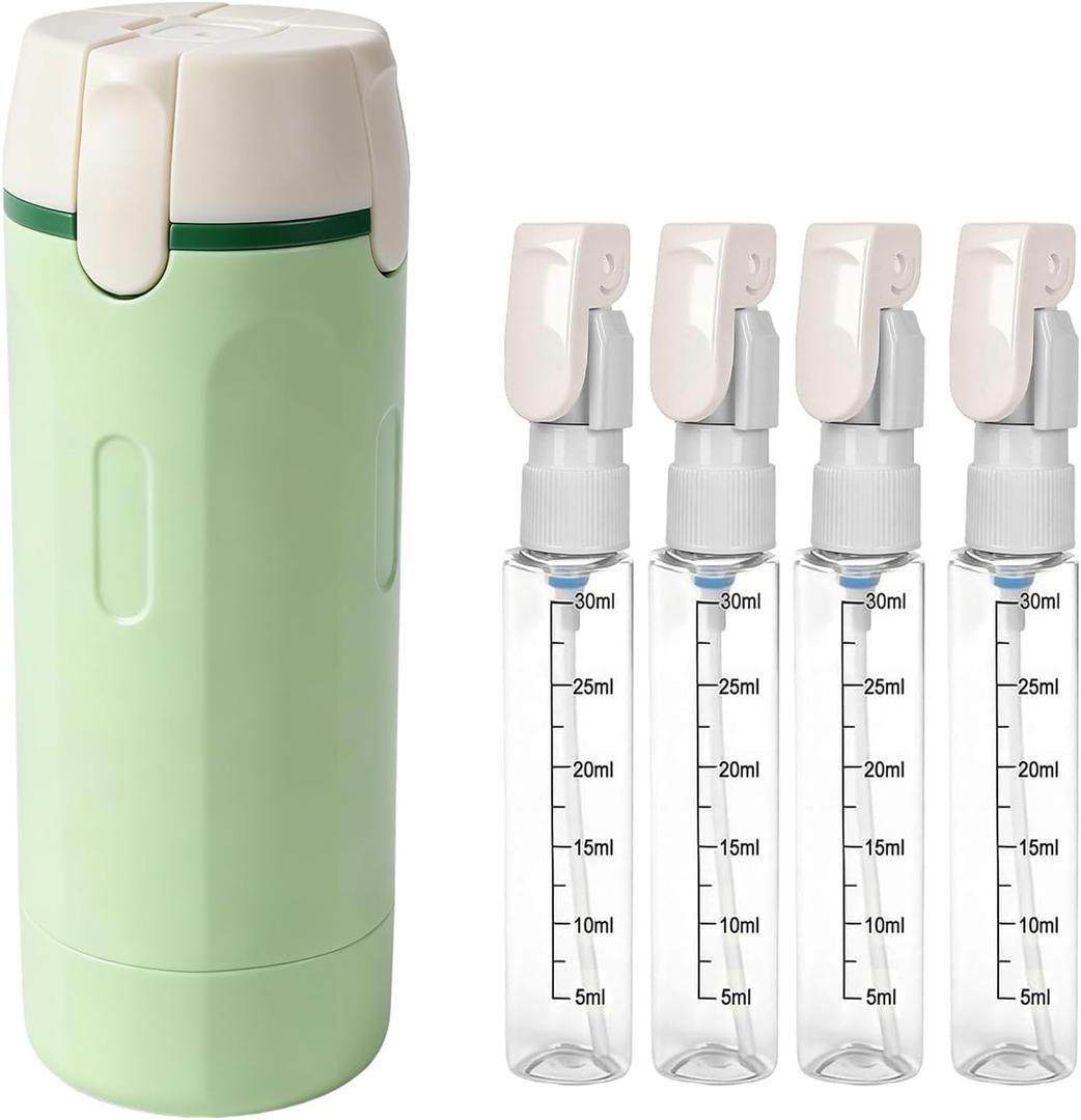 4 in 1 Travel Dispenser, Travel Bottles for Toiletries, Leak Proof Refillable Dispenser Set for Shampoo Conditioner Lotion Cream, Portable Containers for Travel, Camping & Gym (Green)