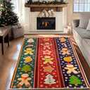 Christmas Gingerbread Area Rugs 4x6 Machine Washable High Traffic Xmas Door Mat Non-Slip Floor Carpet for Living Room Dining Room Bedroom Entryway & Hallway, Vertical Gingerbread
