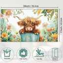 Door Mat, Cute Calf Welcome Mat, Colorful Spring Flowers Doormats Indoor Entrance, Indoor Outdoor Mat, Low-Profile Floor Rugs for Entry, Patio, 17''x30'' (Cartoon Watercolour Flower Cow)