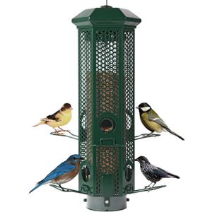 Squirrel Proof Bird Feeders with Removable Base, Metal Wild Bird Feeder for Outdoors Hanging, 6 Weight-Activated Ports Perches, 3LB Seed Capacity(Green)
