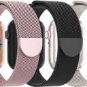 3 Pack Mesh Metal Band Compatible with Apple Watch Band 38mm 40mm 41mm 42mm 44mm 45mm 46mm 49mm, Stainless Steel Magnetic Loop Strap for iWatch Ultra 3 2 1 Series 11/10/9/8/SE/7/6/5/4/3 Men Women