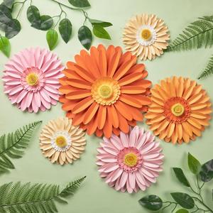 SUNBEAUTY Daisy Giant Paper Flowers Wall Decor 3D Large Flowers Bulletin Board Decoration Orange Yellow Artificial Flowers for Classroom Office Decor Spring Wedding Baby Shower Garden Party