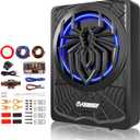 NEW 10" 1200W Subwoofer, BLUE Slim Underseat Car Subwoofer and Amp Package.Under-Seat Subwoofer with Amp, Individual Control for Low Pass/Gain/Boost Bass.Deep Bass Perfect for Truck/SUV/Jeep/MPV