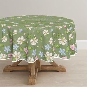 Horaldaily Spring Tablecloth 90×90 Inch Round, Elegant Turquoise‌ Magnolia Flower Washable Seasonal Table Cover for Party Picnic Dinner Decor