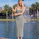 ZESICA Women's 2026 Summer Bodycon Midi Dress Casual Sleeveless Square Neck Side Slit Knit Beach Vacation Long Dresses (Gray, L)