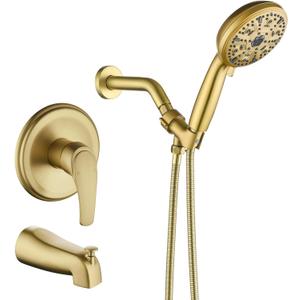 Tub Shower Faucet Set with 10 Spray Handheld Shower Brushed Gold Shower Head and Handle Set Shower System with Tub Spout 4.7 Inch Shower Handheld Shower Fixtures Tub and Shower Trim Kit
