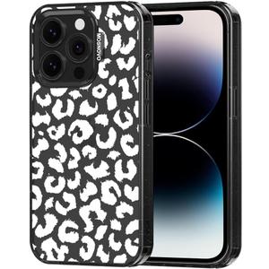 MOSNOVO Case for iPhone 14 Pro, [10ft 4X Military-Grade Drop Protection] Durable & Shockproof Phone Case Cover Design for iPhone 14 Pro - White Leopard Print - Clear Black